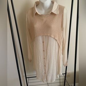 Long sleeve linen double layer top